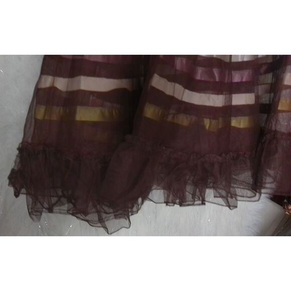 Vintage Brown Striped Nylon Tulle Slip Skirt Size Medium READ - Picture 3 of 6